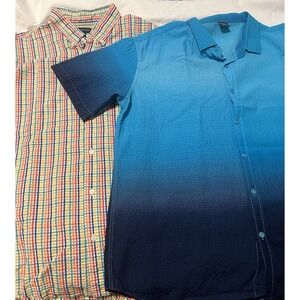 Searsucker Men's XL Button Down Shirts Short Sleeve Set Of 2 Land's End/ Verdo